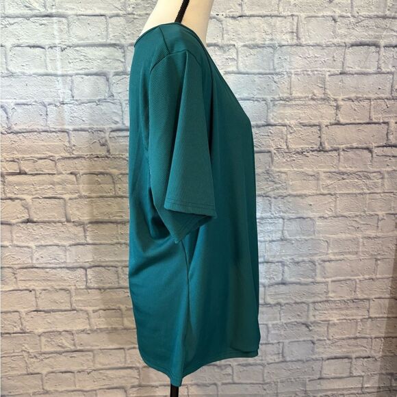 SHEIN Teal V-Neck Blouse with Button Accents - Picture 2 of 4